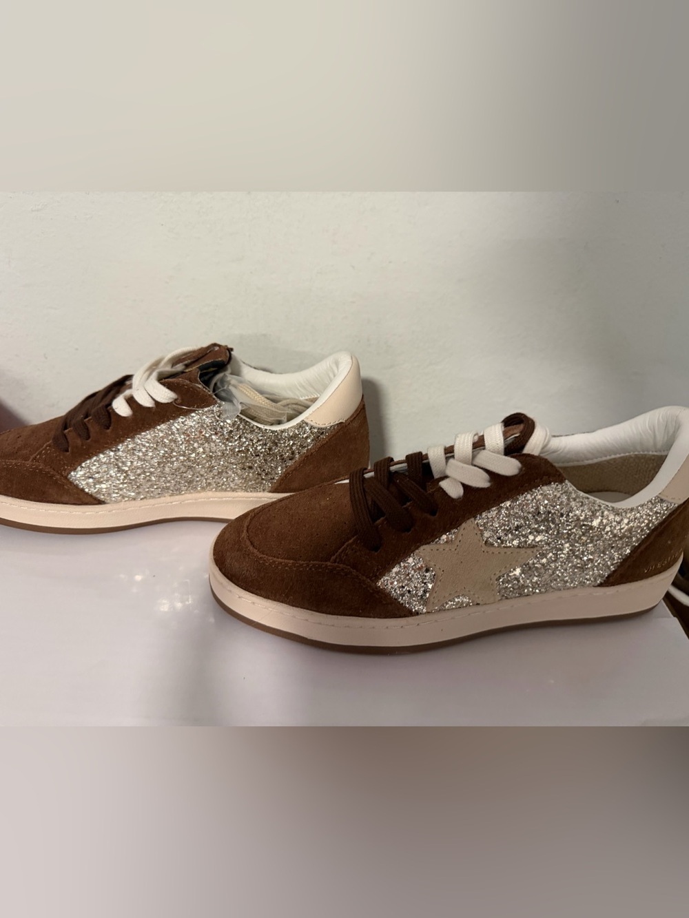 Vintage Havana Brown Suede Silver Glitter Star Sneakers Women’s Size 9 New